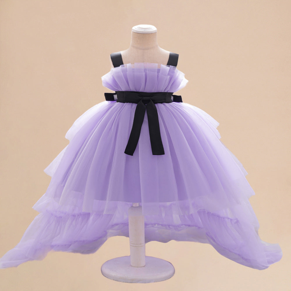Summer Baby Kids Girls Princess Sleeveless Ribbon Butterfly Bow Tailcoat Tulle Dress-0